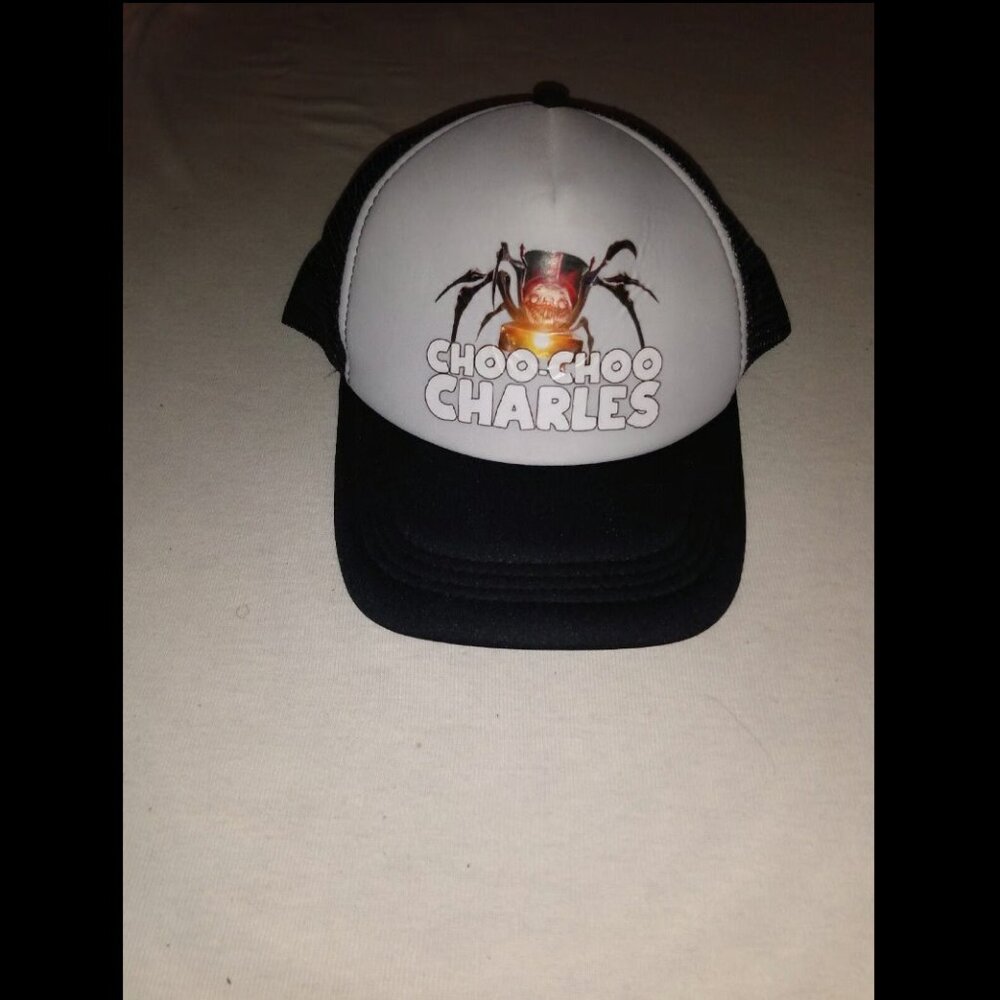 Kids Choo Choo Charles Black and White Hat adjustable strap